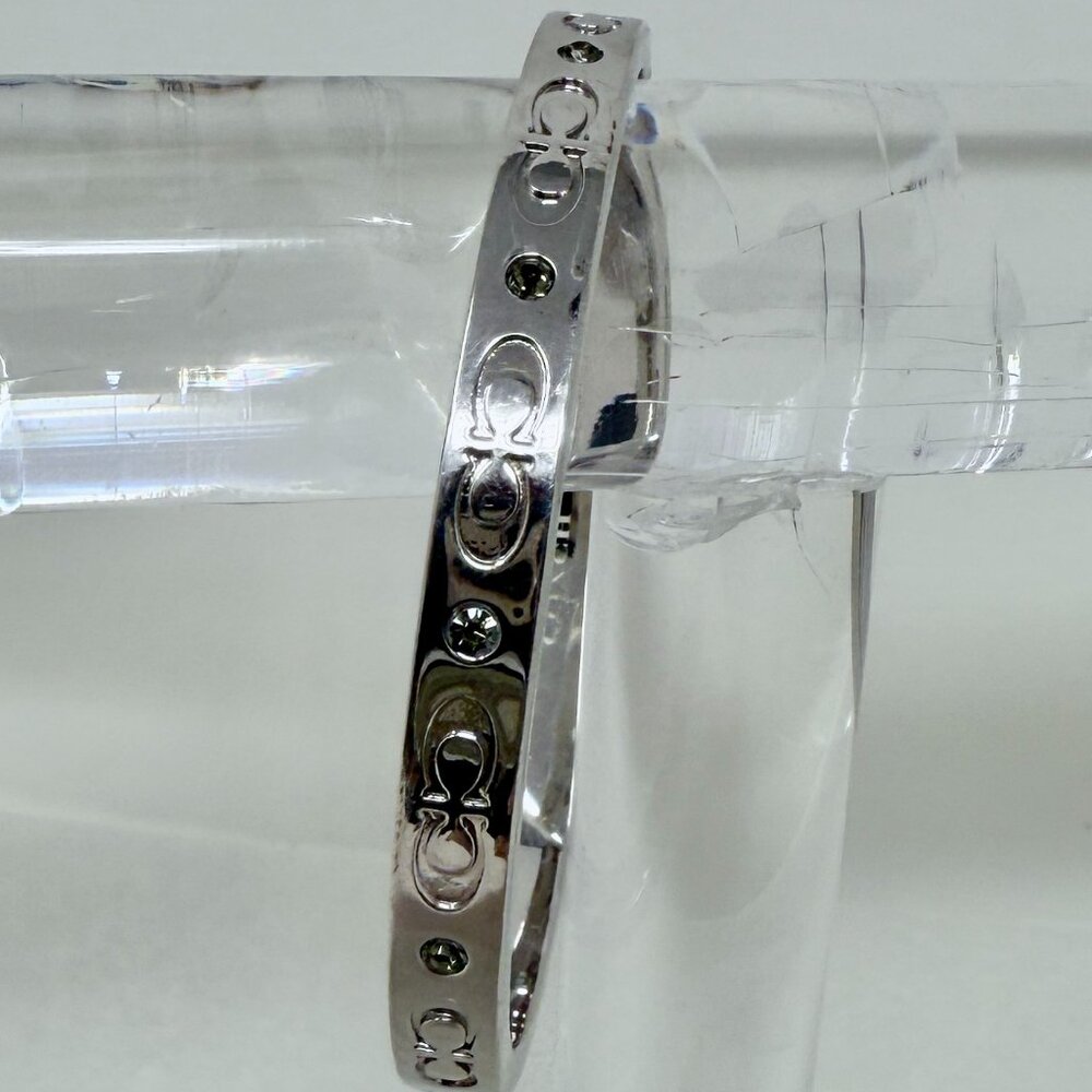 authentic Coach Signature “C” Hinged Bangle Bracelet, silver-tone metal
